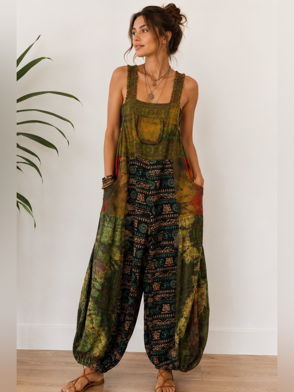 Boho Patchwork Harem Jumpsuit Overalls 100% Cotton Hippie Festival Lagenlook